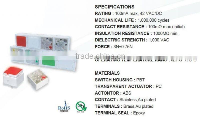 key switch LED 19X19 Tact switch LED Illuminated Switch