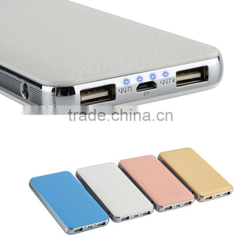Nice desing Leather cover powerbank 10000mAh slim polymer power bank high capacity 8000mAh fashion
