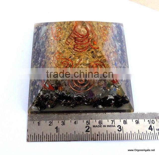 Orgone Mix Chakra Stone Crystal Black Tourmaline Pyramid With 4 SBB Coil Charged Crystal Point | Black Tourmaline Pyramid