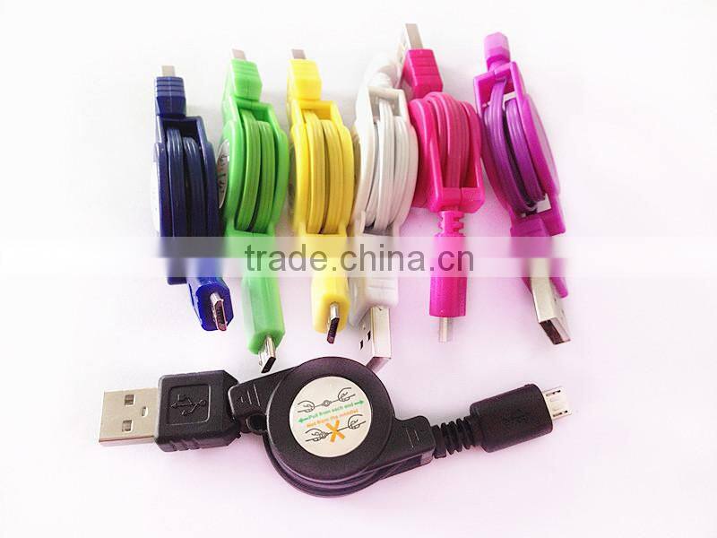 Wholesale colorful retractable 2.0 USB micro charger cable for Samsung Android phones