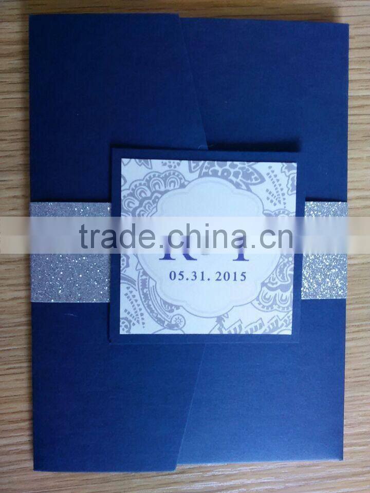 navy blue elegant wedding invitations with glitter