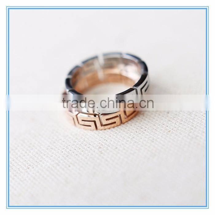 Great Wall Pattern Oblique Fringe Stainless Steel Rings