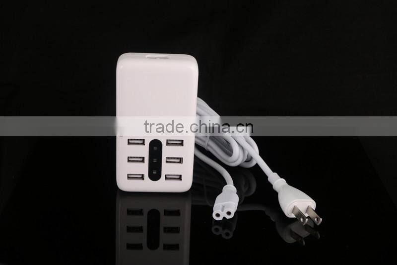 5V/6A 6-Port USB Desktop Charger/Portable Charger All-In-One Travel Charger for iPhone, iPad, iPod, Smartphones