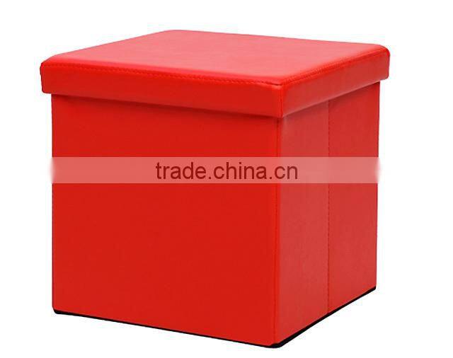 Orange Faux leather foldable ottoman box