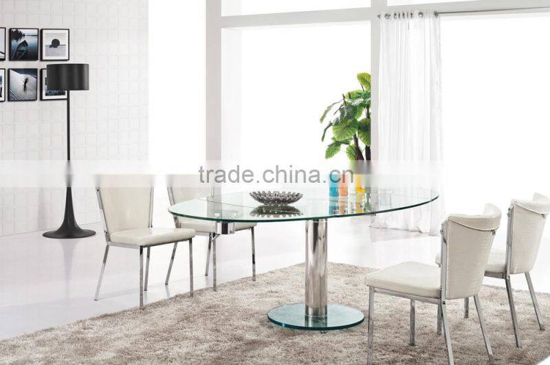 L808H Glass Table - Extendable Size And Height, Glass Metal Dining Coffee Table
