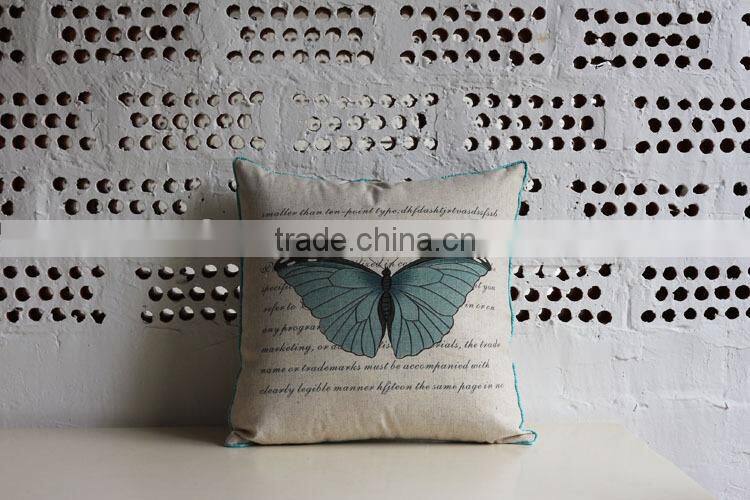 retro elegant design100% linen cotton butterfly printed sofa home decor back rest cushion cushion cover