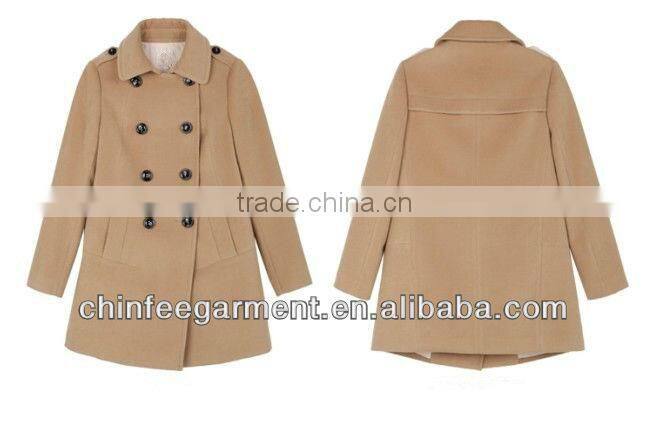 Long Length Double Buttons Woolen Winter Coats For Ladies