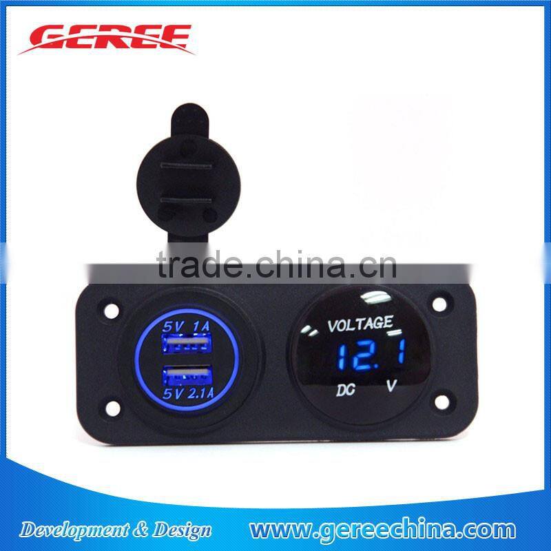 2.0A/1.0A Dual USB Port car Charger Socket Outlet 12V LED Digital USB Voltmeter Waterproof Design