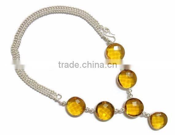 925 sterling Silver Lemon quartz Gemstone necklace