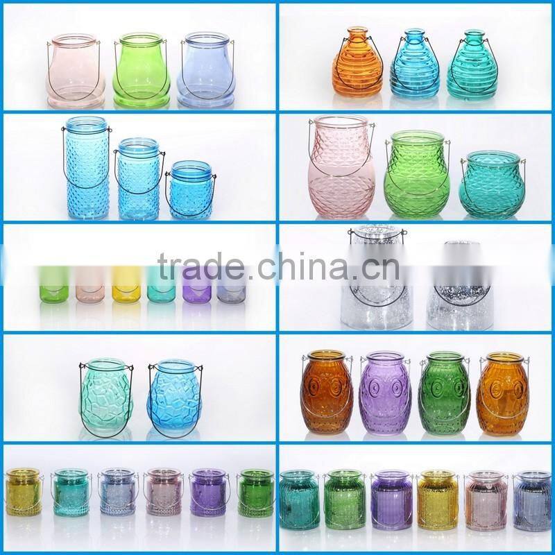 Eco-friendly Electroplate Glass Candle Holder Ribbed Colored Vintage Candle Jar