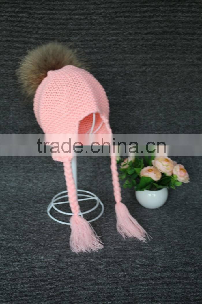 Custom Cute Pure Colour Baby Unisex Knitted Hat Fur Ball Baby Crochect Hat