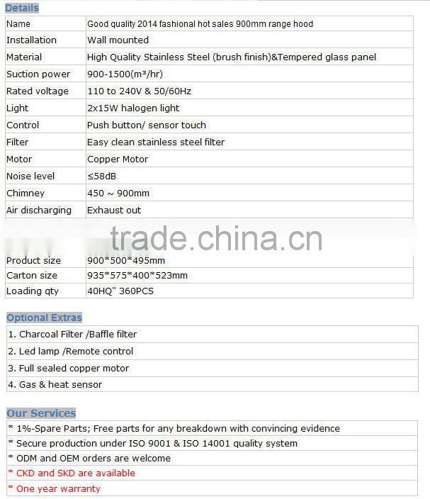 CE,EMC,SASO,ISO,CCC Certification and Wall Mounted Type range hood