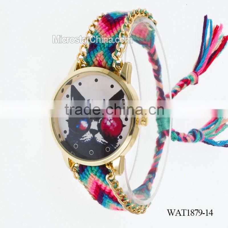Elastic knitting watch chain cat face quartz watch price