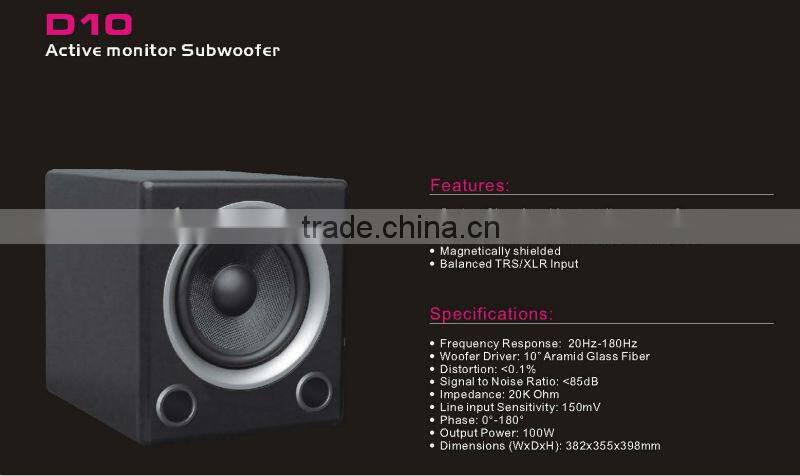 D10 10 inch bi-amplified Monitor Subwoofer Speaker