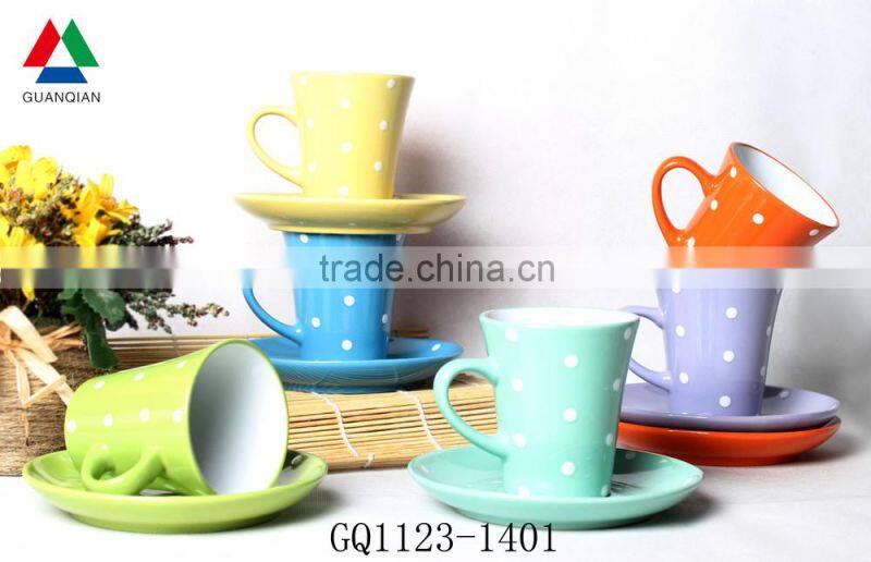 Eco-friendly cream-colored coffee mug ceramic cup with saucer
