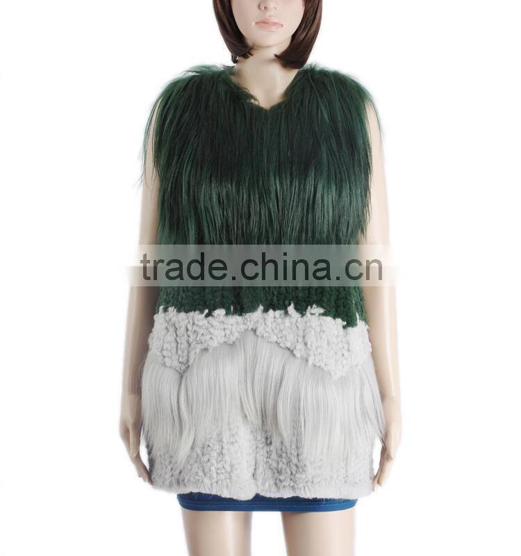 Women sheared rabbit fur and goat fur vest / women real fur vest/Stylish Long KZ150092