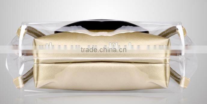 Clear PVC large capacity Tote Bag With glod Webbing Handle Bag,bag in bag