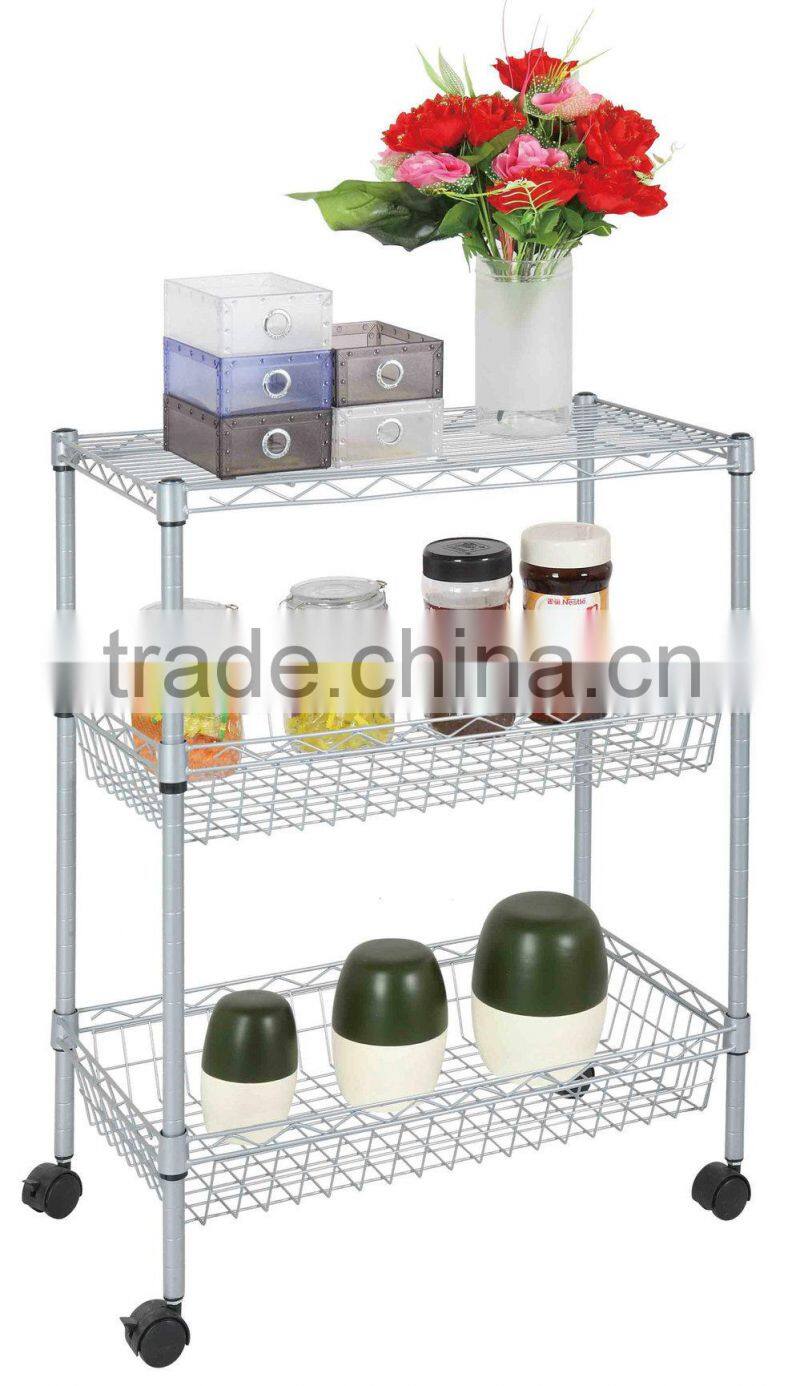 RH-HZM35-06014 movable three layers metal wire shelf Wire shelving rack 550*330*850mm commodity shelf wire mesh cart