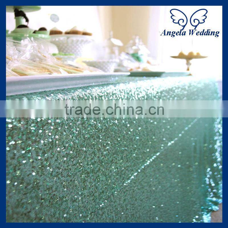 SQ001MA Whole sale low price metallic mesh sequence wedding mint green sequin table cloth
