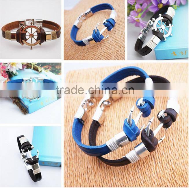 Leather Rope Stainless Steel Gold Anchor Bracelet/Hook Bracelet Anchor Wholesale
