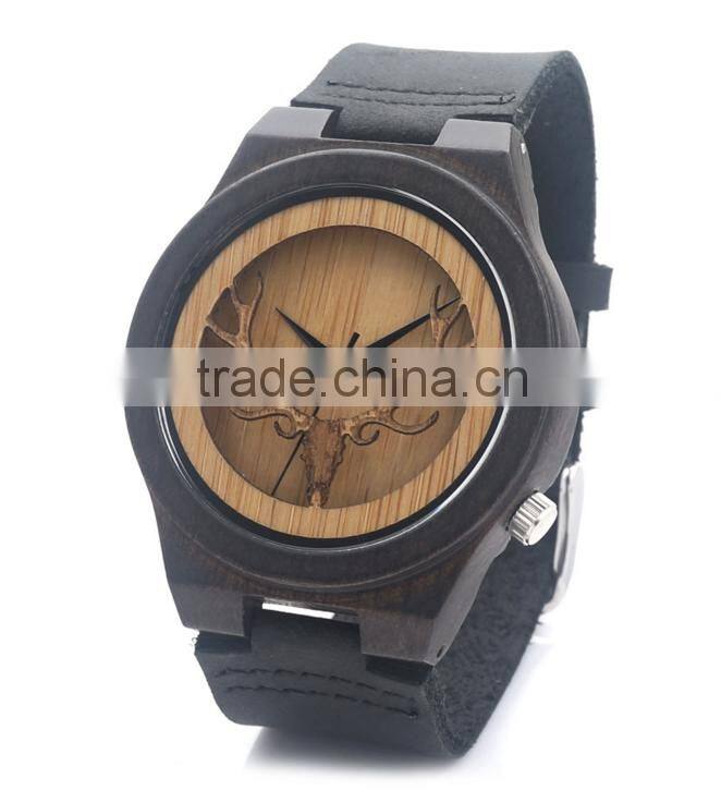 Wholesale promotional deer shape blackwood bamboo wood watches