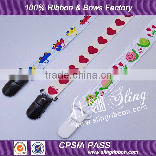 Wholesale Printed Ribbon Baby Pacifier Clip with Ribbon