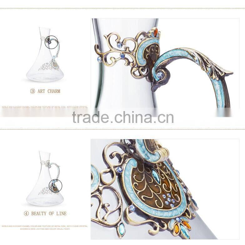 RORO Classic Pattern enamel home decoration pewter design craft goblet crystal red wine glass set