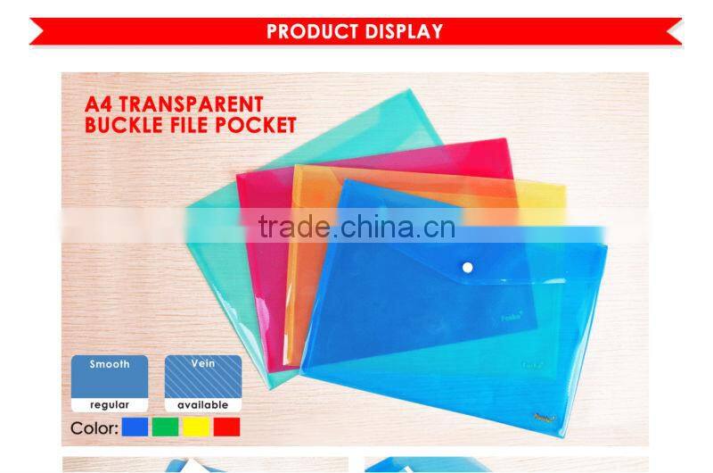 A4 Transparent PP Buckle File Pocket/File Bag with Button