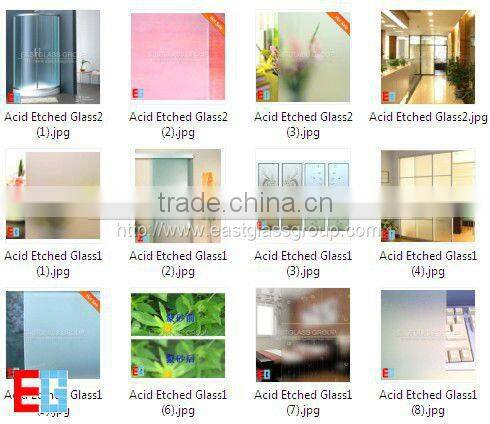 Acid etched glass in building glass