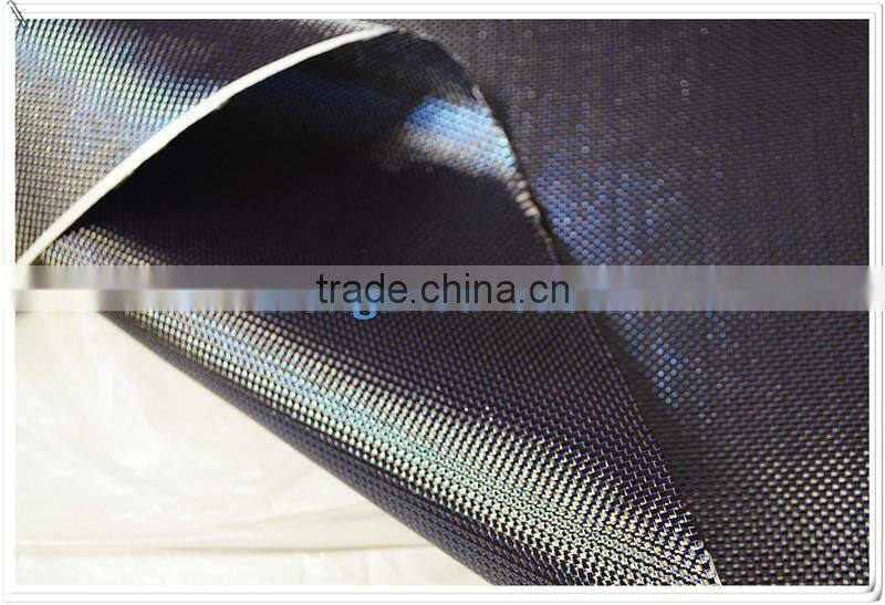 Excellent colored plain 3k carbon fiber fabric mixed woven blue metallic hybird cloth