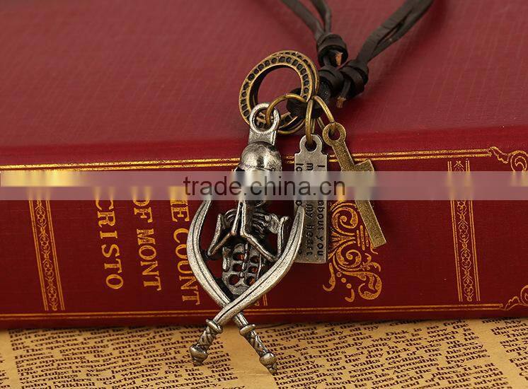 N0011 skull fashion design leather necklace