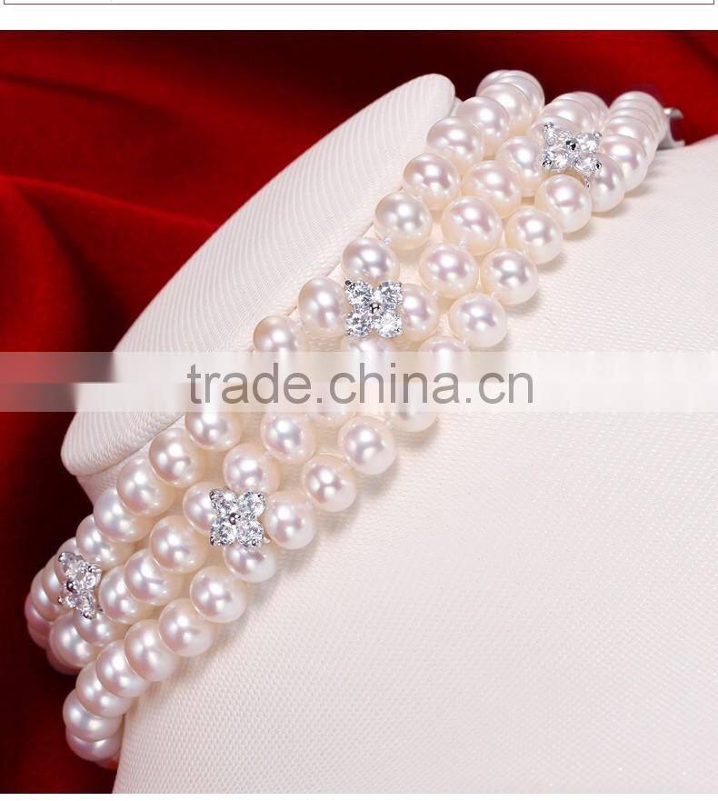 2015 newest design 3 rows pearl bracelet designs candy girls bracelet