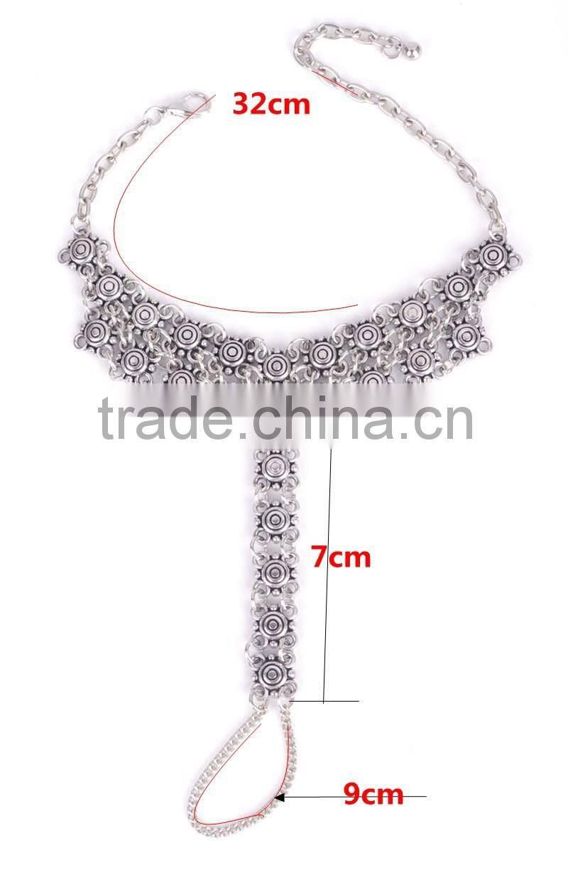 Barefoot sandals flower anklets with toe ring anklet