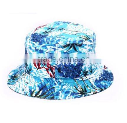 Bucket Hat Blue Tropical Floral Hawaii Tie Dye Paint Hat Fishing Sun Cap Goldtop