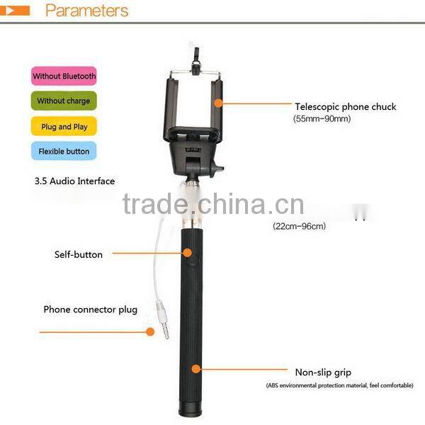 Extendable Mobile Phone Monopod Selfie Stick Wired Monopod Tube Plug For iPhone/Samsung