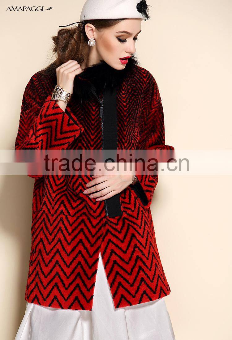 Women's Fox Collar Real Wool Fur Coat Thick Warm Winter Overcoat
