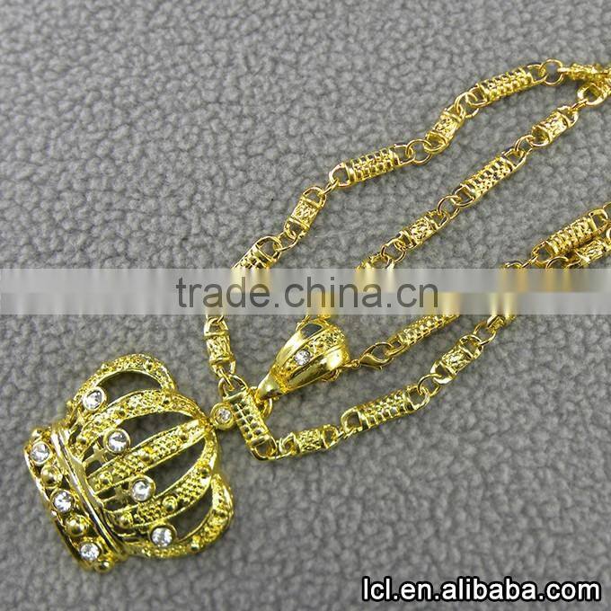 Fancy long chain necklace women, imitation gold crown pendant necklace