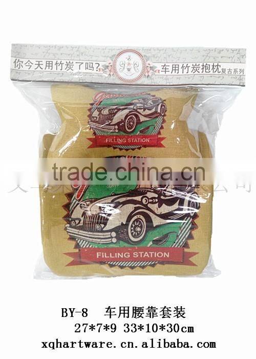 Nature Linen material Custom Printed Memory Foam Car Lumbar Seat Cushion & Car Neck Pillow