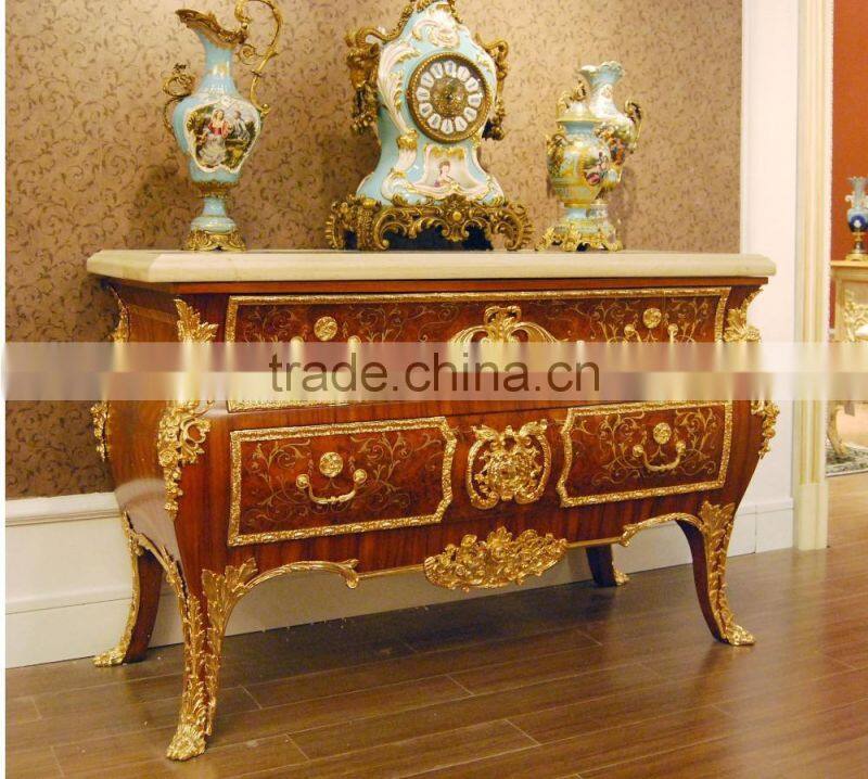 Gorgeous Luxury Design French Marquetry Bedroom Furniture Dresser Table, Neo-Classic Wooden and Brass Dressing Table