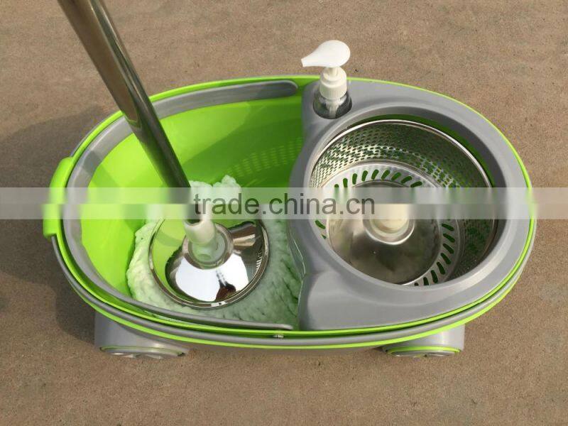 Portable Magic Mop with 2 wheels SS bucket Reusable spin Mop Heads