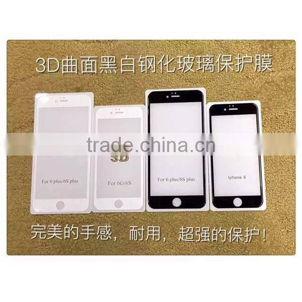 3D Curved white & black hardness tempered glass film screen protector for iPhone6