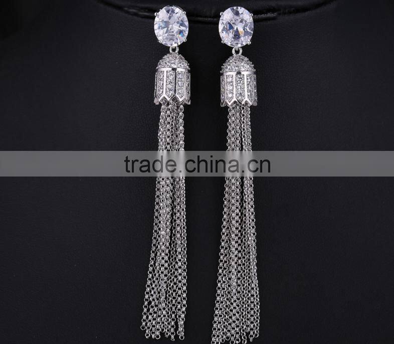 Wholesale Stock Small Order Fashion Women Long Tassels Zircon Earrings