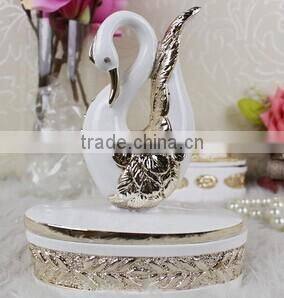 Electroplating animal type resin jeweled Swan trinket box
