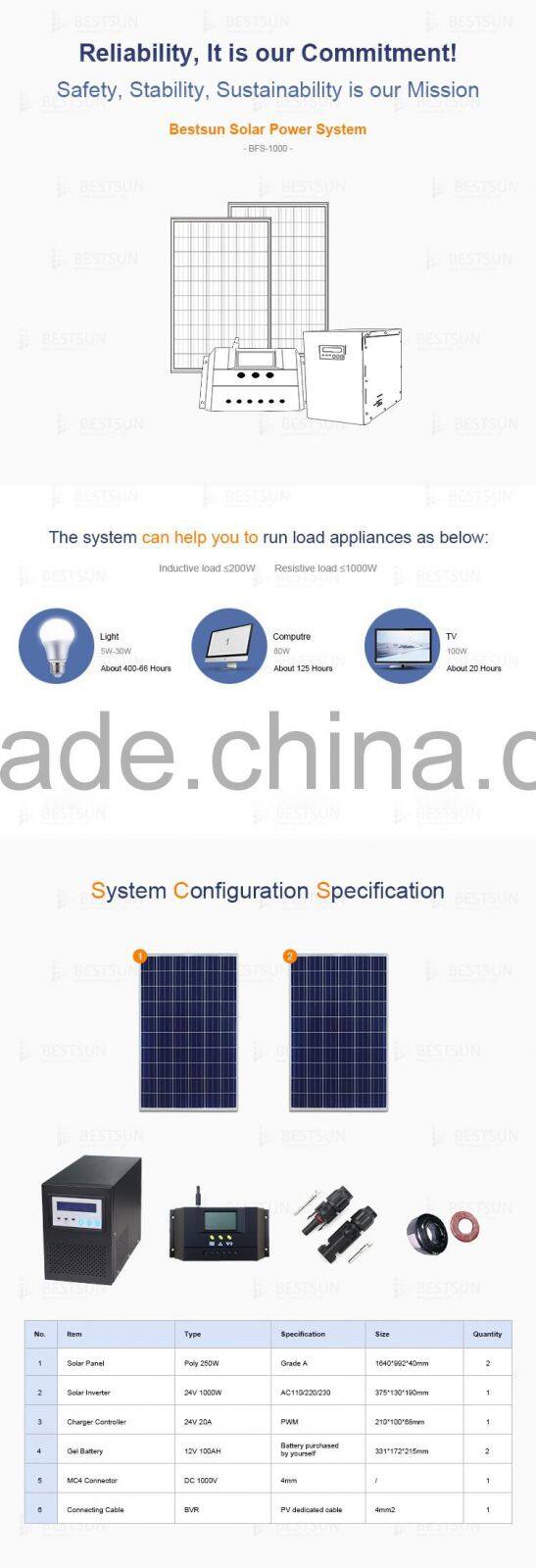BESTSUN BFS-1000W design a solar system 20kw off grid solar system 5kva solar generator 5kw solar power system