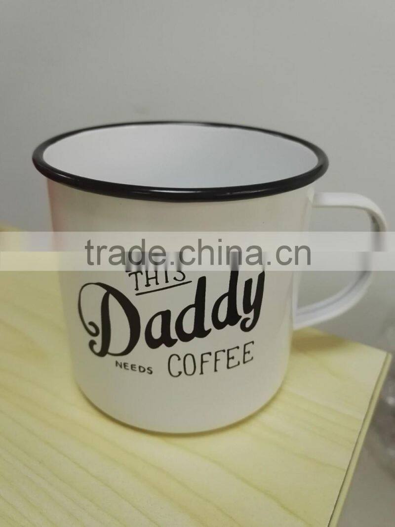 330ml Tea Coffee Milk Metal Enamel Coated Cup with Rim Steel Mug Glass