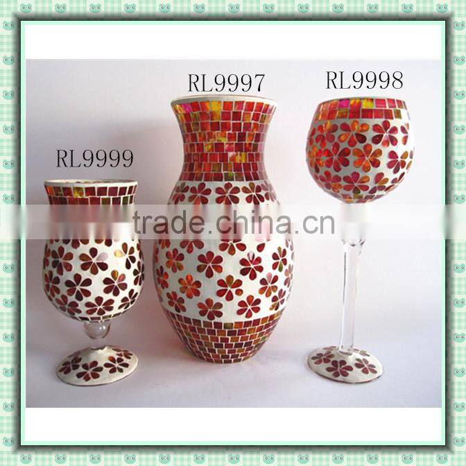 Gift Items Home Glass Mosaic Ornament Patterned Chinese Antique Tall Flower Vases for Weddings