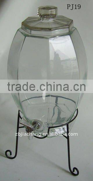 Oval glass beverage dispenser with metal rack PJ19