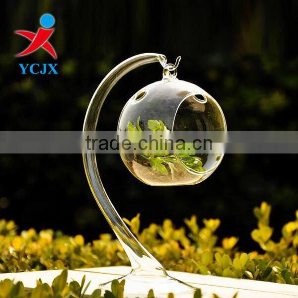 Hand Blown Hanging Clear Glass Globe With Glass Bracket
