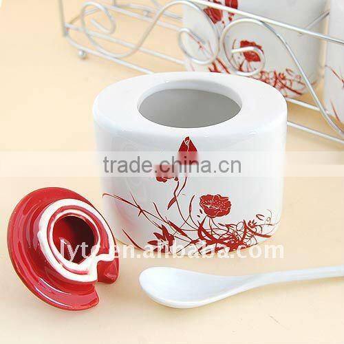 stoneware ceramic canister set with iron rack