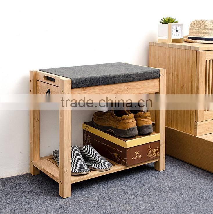 new design bamboo shoe rack shoe bench seat cushion wooden shoe display rack drawer